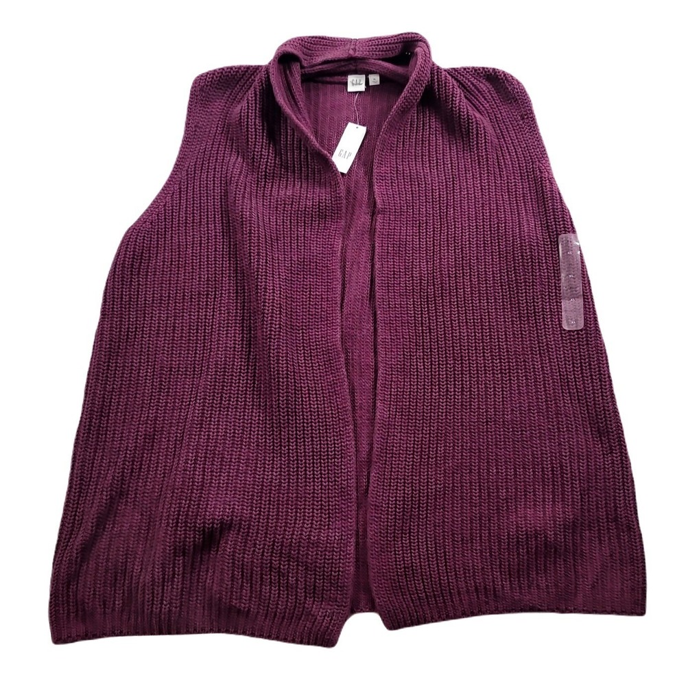 GAP Open Front Knit Sweater Vest Womens‎ XL Plum Red Cotton Poncho Ribbed NEW